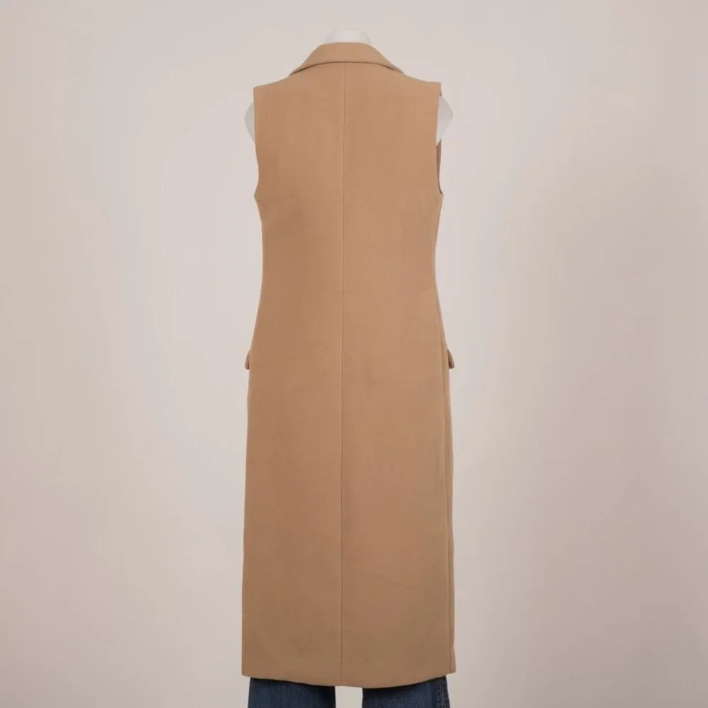 Missguided Camel Sleeveless Double-Breasted Longline Vest - Picture 3 of 5